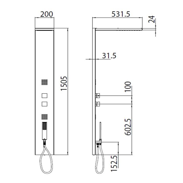 Bossini Manhattan Душевая панель из нерж/стали 200хh1500/вылет 532 мм, с 4мя функциями, смеситель монокомандный, цвет: хром ЦЕНА) Bossini Manhattan Душевая панель из нерж/стали 200хh1500/вылет 532 мм, с 4мя функциями, смеситель монокомандный, цвет: хром ЦЕНА)