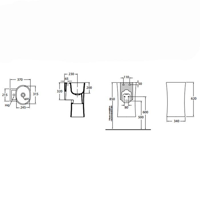 Azzurra Nativo Раковина подвесная 35х37хh62см без отв. под смеситель, с креплением, цвет белый