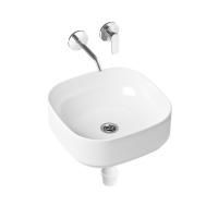 Комплект 3 в 1 Lavinia Boho Bathroom Sink Slim 21510144, накладная фарфоровая раковина 40 см, встраиваемый смеситель со скрытым механизмом, пластиковый сифон