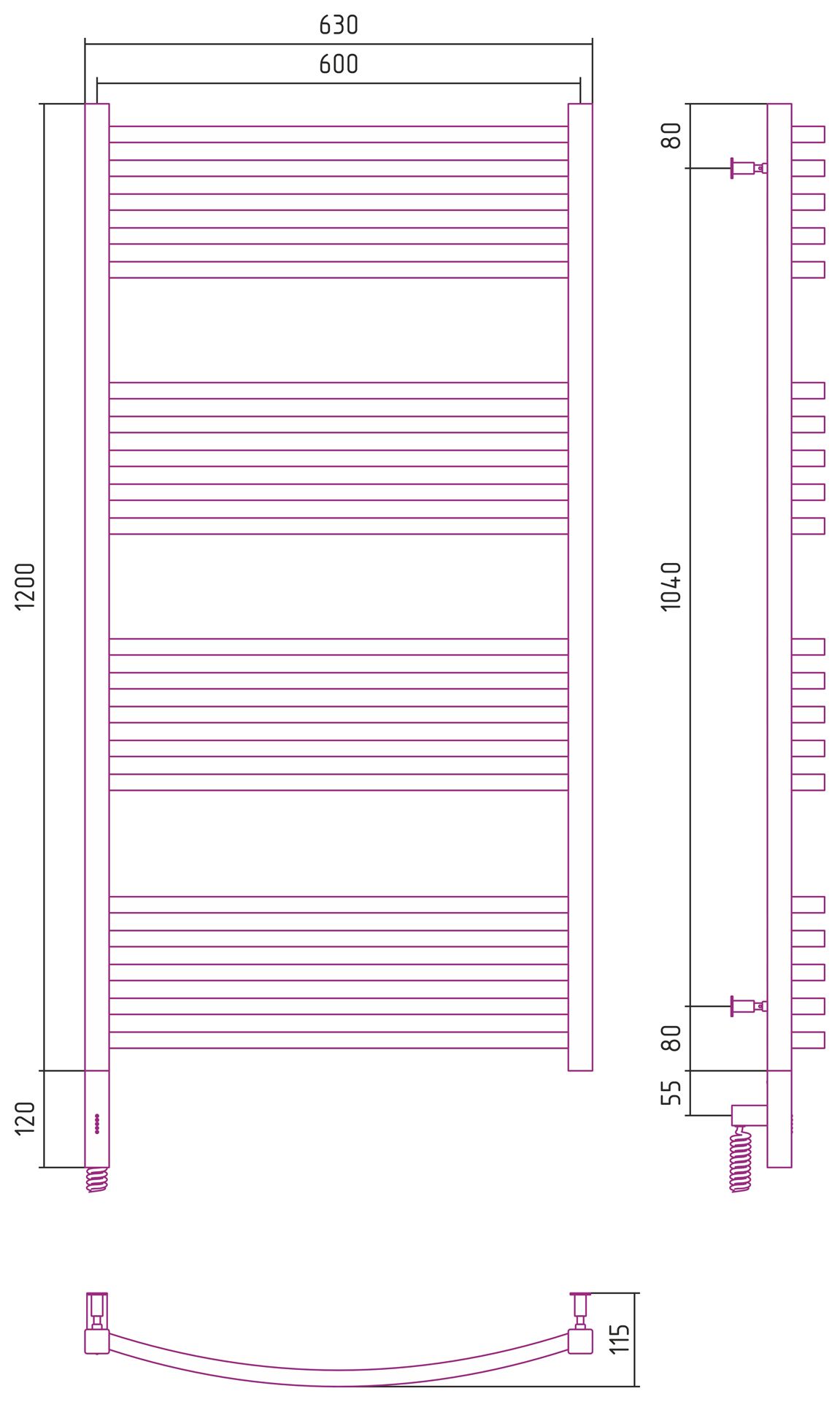 Полотенцесушитель электрический АРКУС 3.0 1200х600 МЭМ левый (Матовое золото)