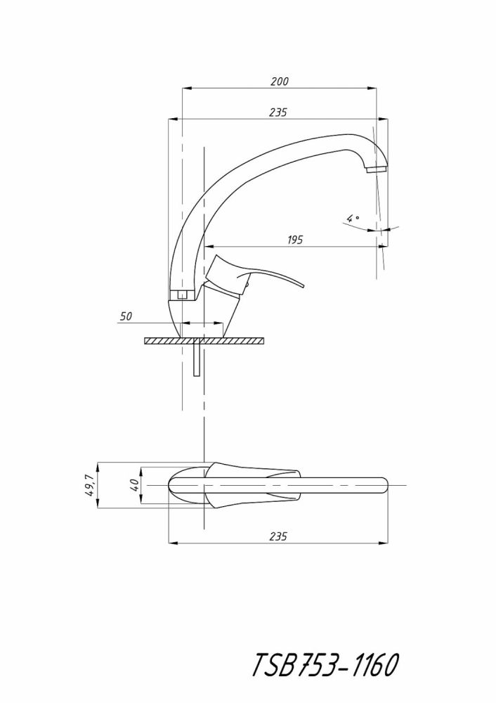Смеситель для кухни TSARSBERG (TSB-753-1160) тип См-МОЦБА, артикул TSB-753-1160
