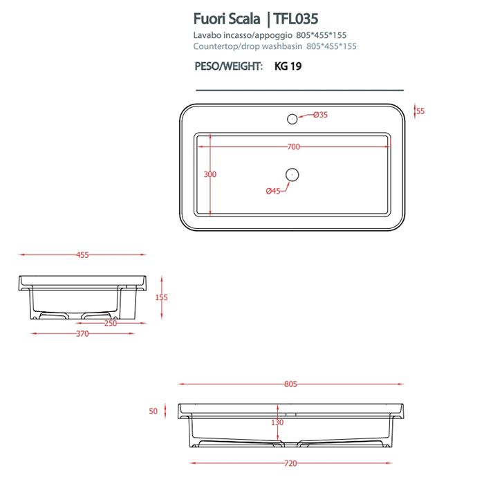 Artceram FUORI SCALA Раковина встраиваемая, 80х45см, c 1 отв под смеситель, без перелива, цвет: blu notte