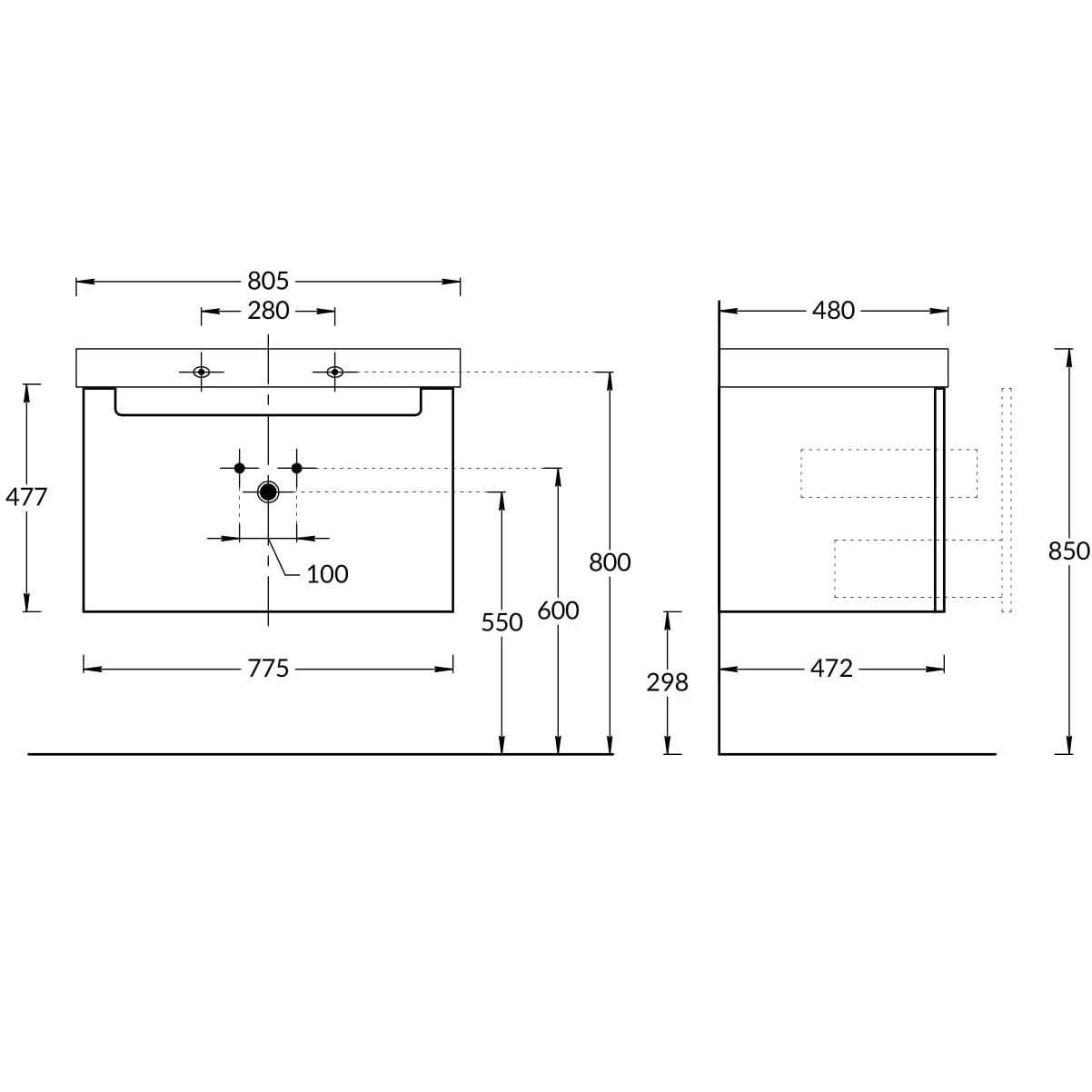 Тумба BUONGIORNO PLUS подвесная с ящиками 80, белая глянцевая-дуб Кантри