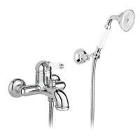 Nicolazzi P.m. Blanc A Смеситель для ванны однорычажный, настенный, с ручным душем, ручки состаренная керамика, цвет: хром