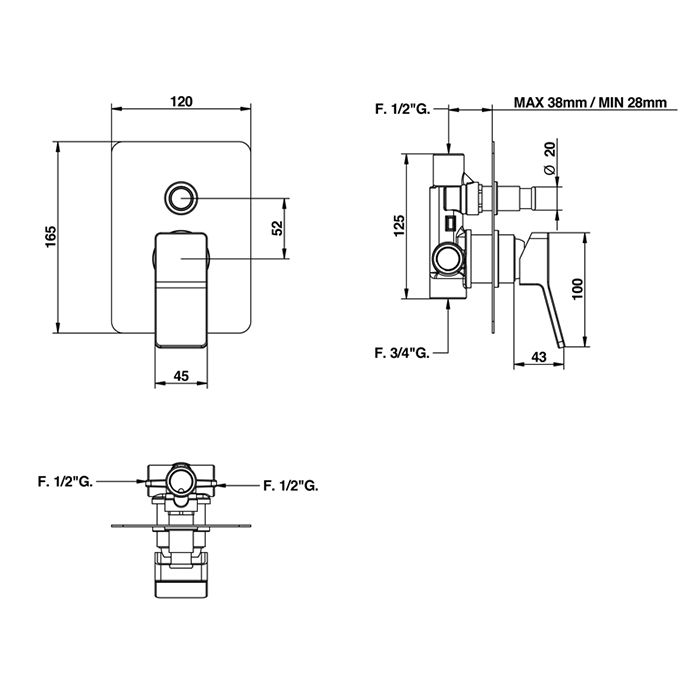 Bongio Reef Встраиваемый смеситель для душа, цвет хром