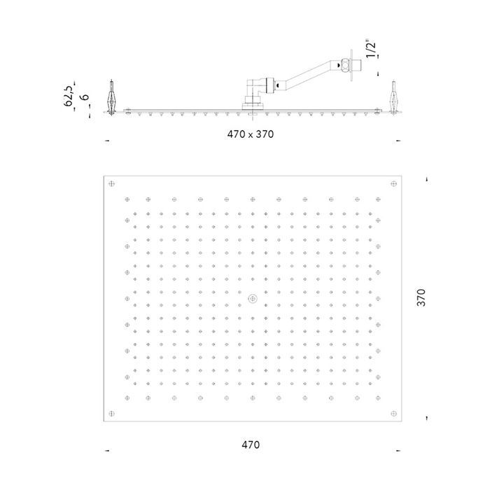 BOSSINI PARIS-RECTANGULAR Верхний душ 470 x 370 mm, FLAT, цвет: хром