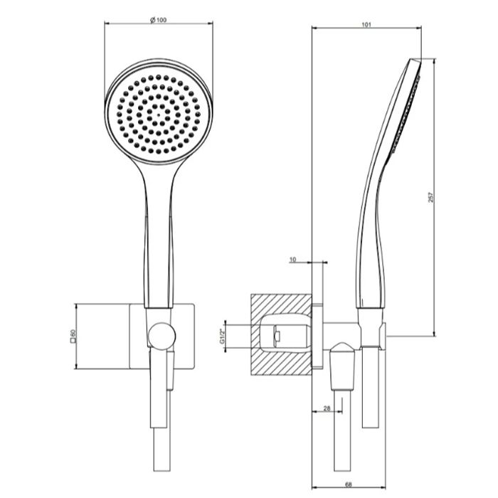 GESSI Rilievo Душевой комплект, состоящий из вывода воды на1/2", держателя, шланга 1,50 м и душевой лейки, цвет: хром