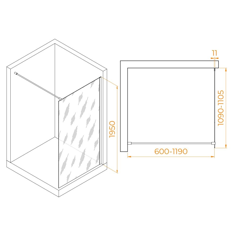 Душевая перегородка RGW WA-002W (Прозрачное, 1100)