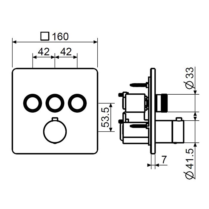 Plumberia Selection PSBOX Внешняя часть встраив. смесителя для душа на 3 вых,для комбин.с PSB003 накладка нерж.сталь 160x160мм, черн.матов.