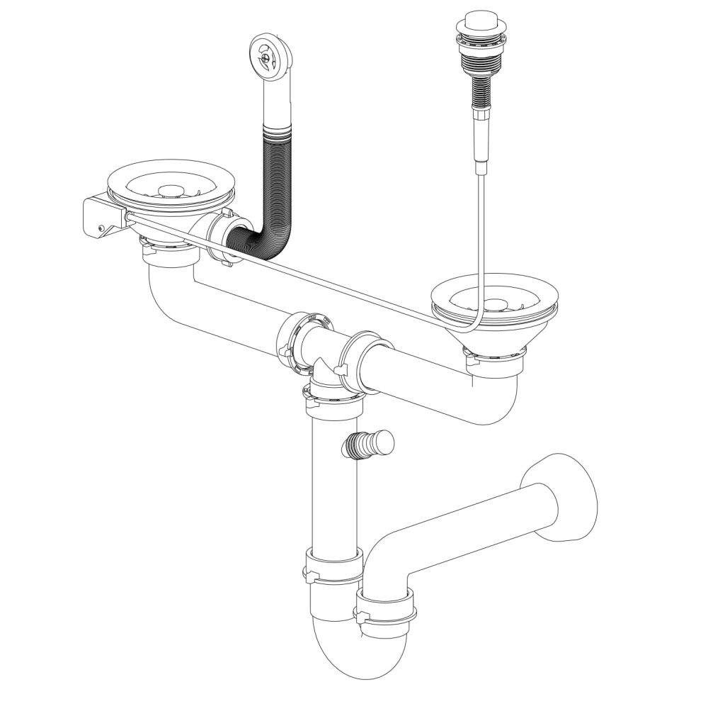 GRANFEST Сифон двойной 3 1/2" черный  п/авт с круглым переливом и отводом  арт. GF-