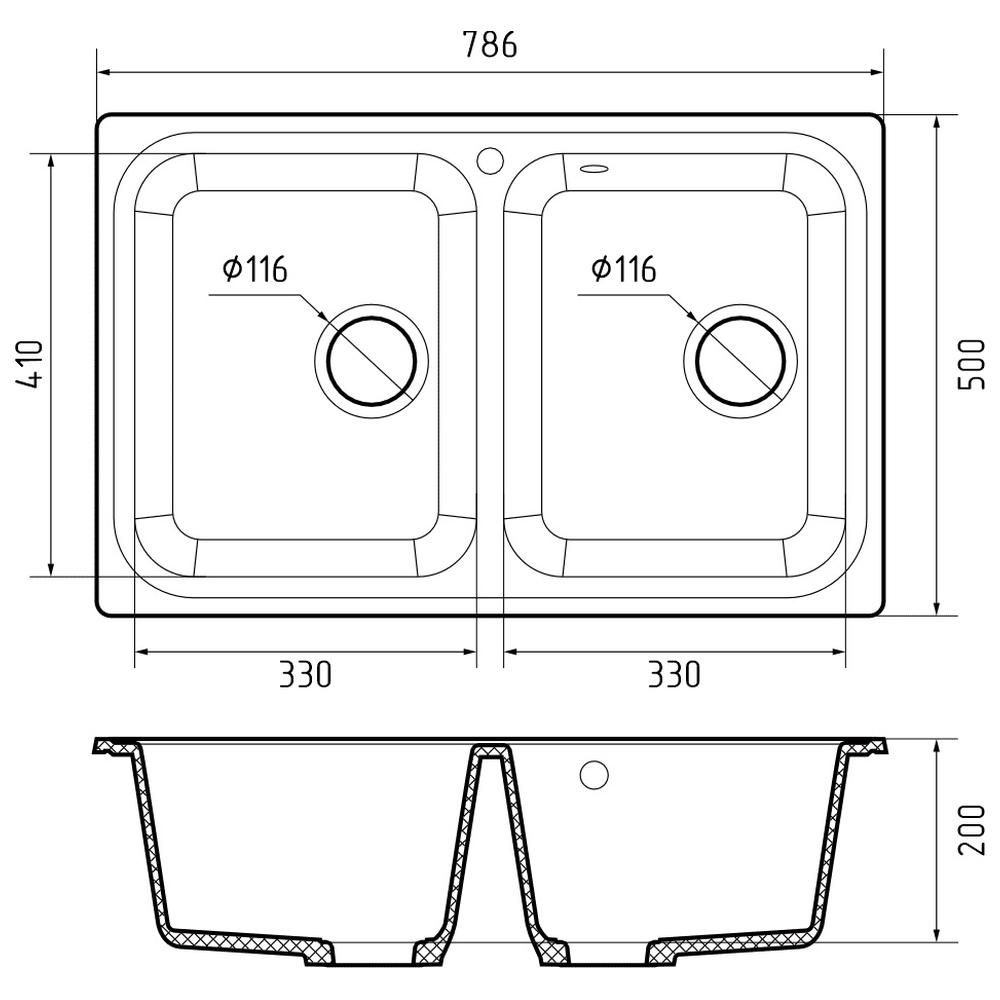 Кухонная мойка GranFest STANDART 780K, кашемир, артикул S-780K кашемир