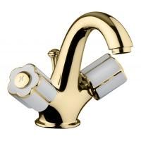 Bongio Fleur Blanc Смеситель для раковины с донным клапаном, цвет золото/белый фарфор