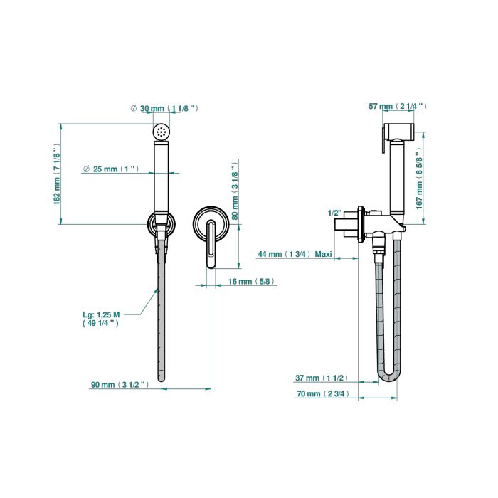 THG CORVAIR A MANETTES FIOR DI BOSCO Гигиенич душ в компл с встраив однорыч смесит, шланг 1250 мм, держ с подводом воды, внеш часть, цвет полир золото