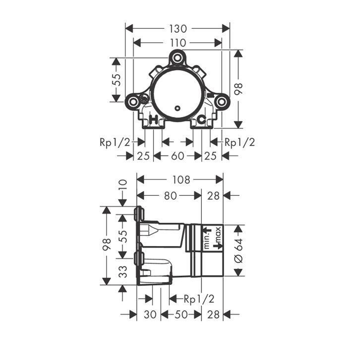 AXOR Встраиваемая часть настенного смесителя для раковины AXOR Встраиваемая часть настенного смесителя для раковины