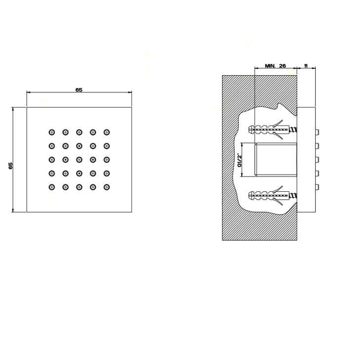 Gessi Rettangolo Боковая форсунка квадратная, цвет: золото