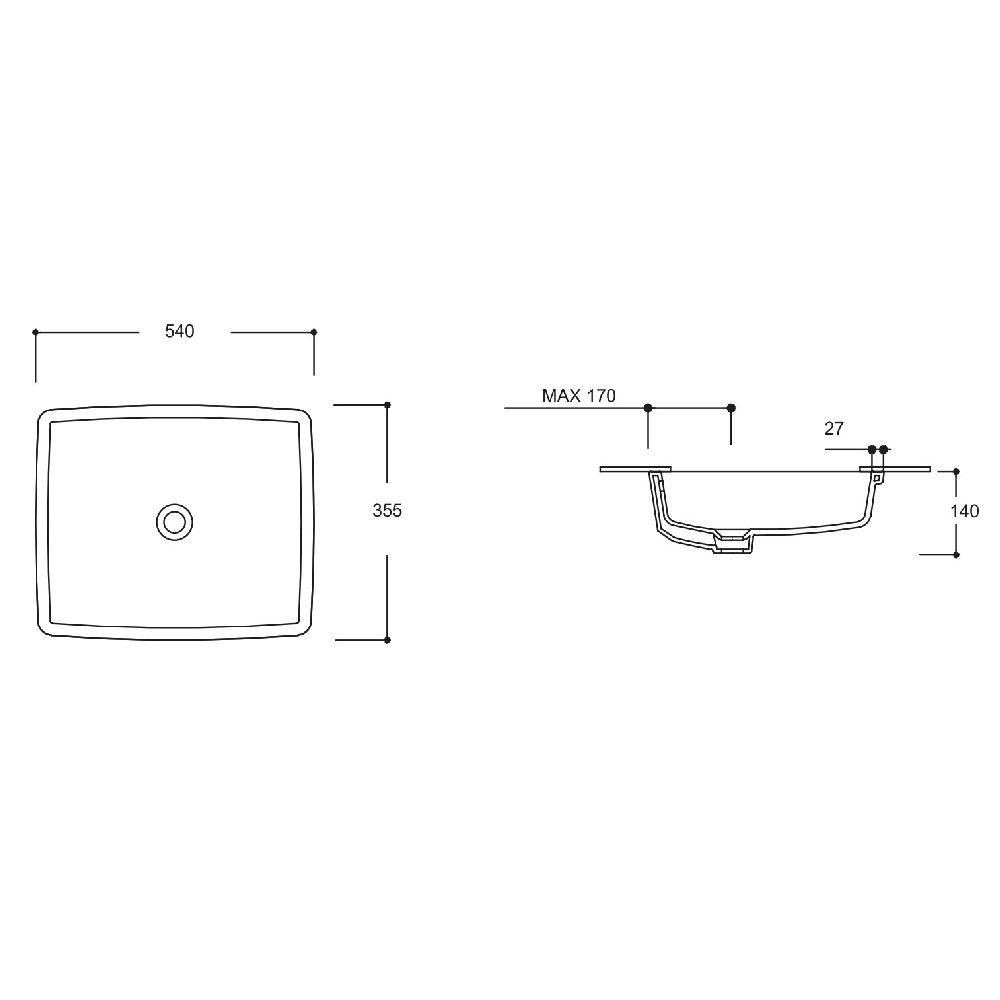 Умывальник GURAL Free Collection 54х35 встраиваемый снизу