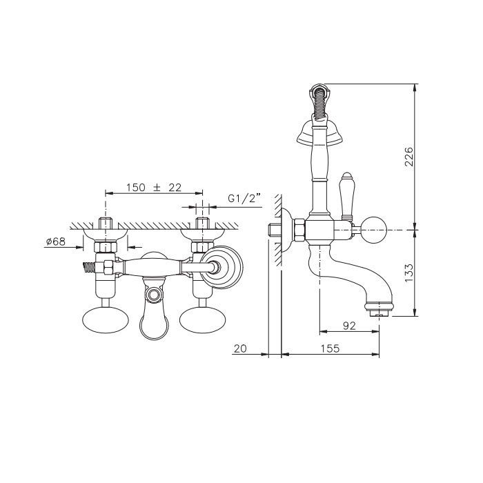 Nicolazzi Cristallo Di Rocca Смеситель для ванны с 2мя ручками, с переключателем ванна/душ, цвет: хром