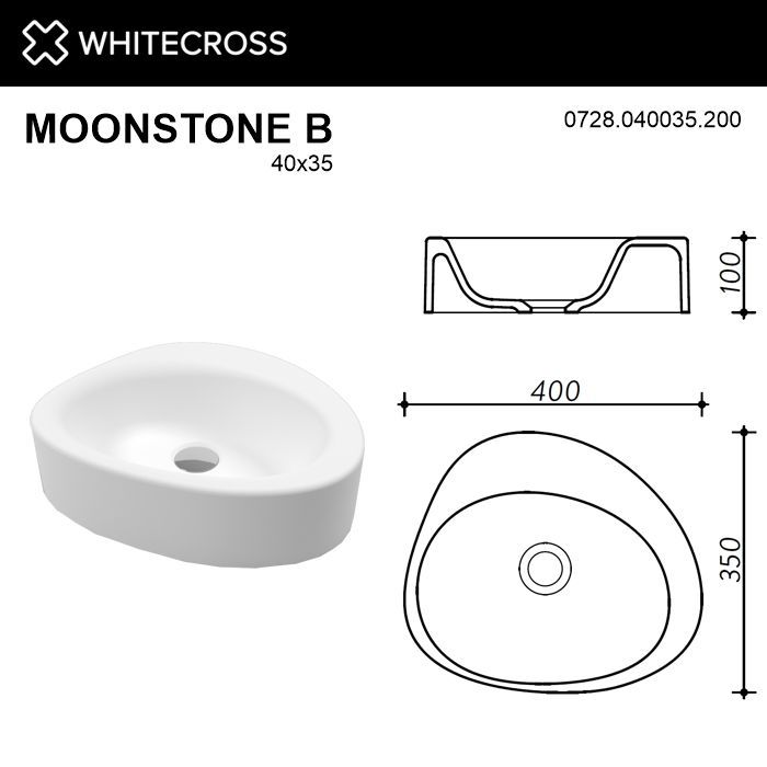 Умывальник WHITECROSS Moonstone B 40x35 (белый мат) иск. камень