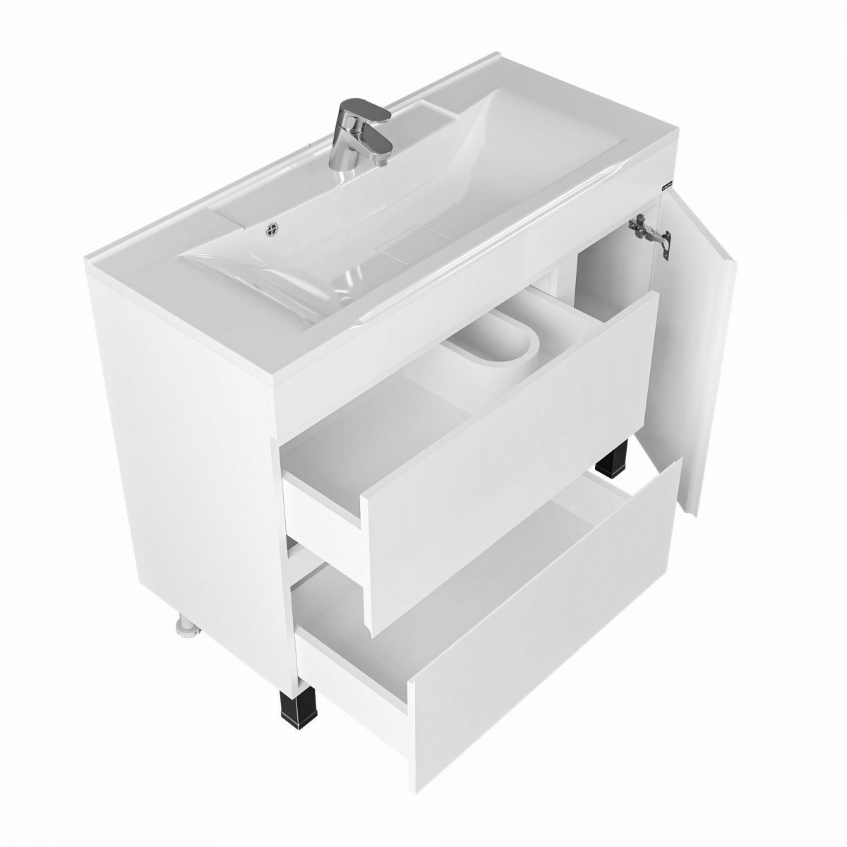 Тумба под раковину Санта Марс 100 см, 700187е, 2 ящика, 1 дверь, напольная, белый ум. Elen 100 литой мрамор)