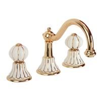 OLIVIA Смеситель для раковины на 3 отв. излив "змейка", дон.клап."click-clack", бел.с золот.декором/золот