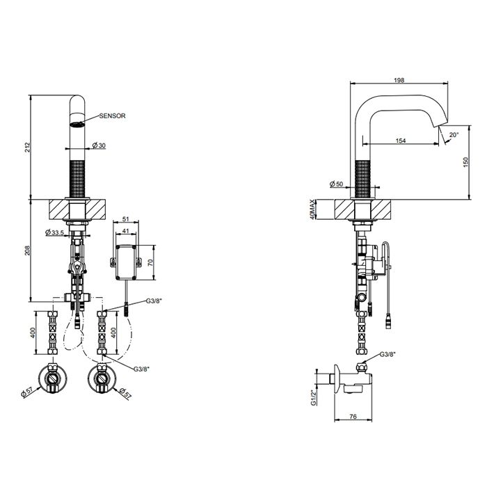 GESSI 316 MECCANICA Смеситель для раковины, электронный, с кран-фильтром для регулировки температ и напора воды, выс излива 150 мм, цвет Black XL
