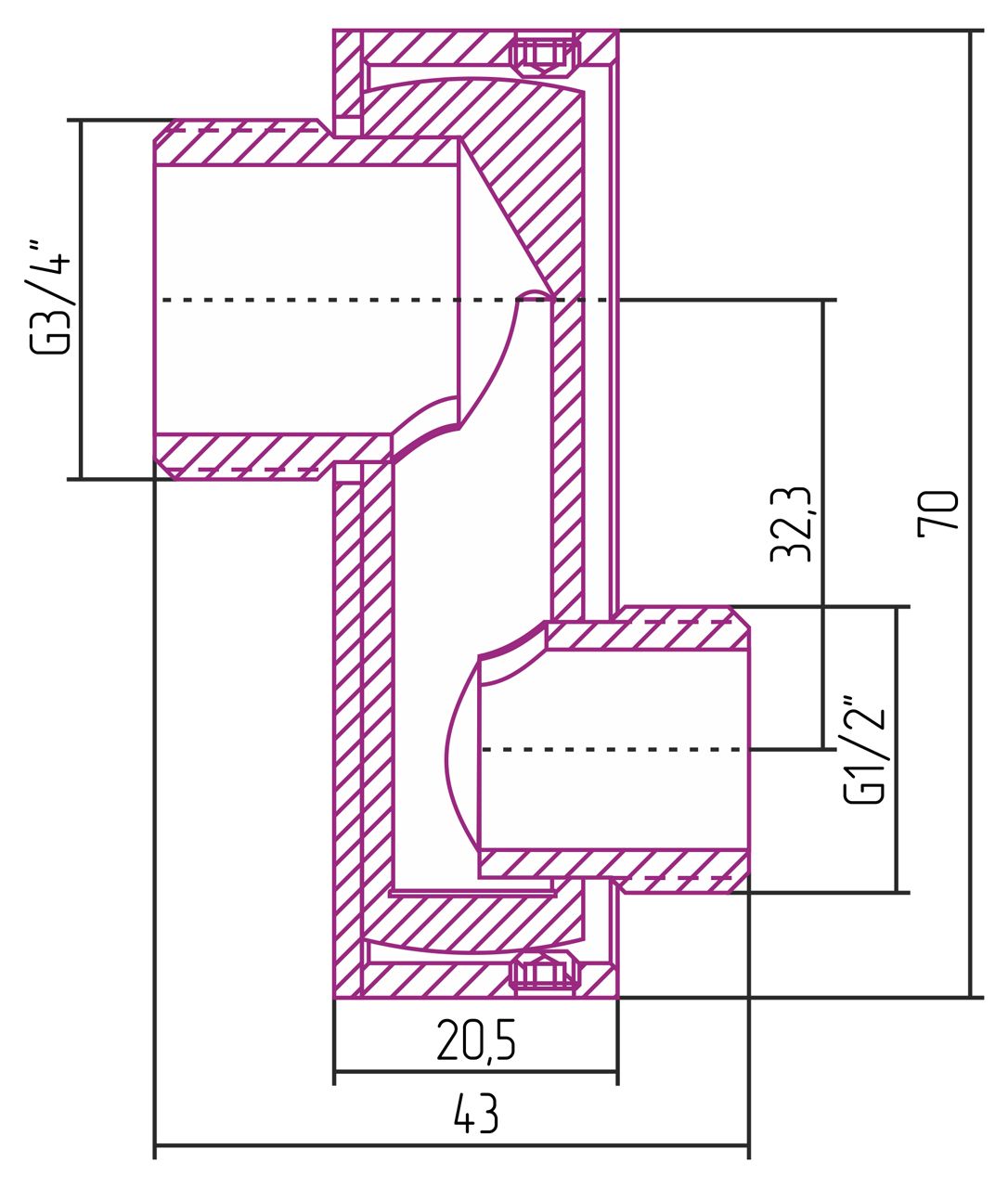Эксцентрик TUBE нар.р. G 1/2" / нар.р. G 3/4" смещение 32 мм / 2 шт / (Матовый белый)