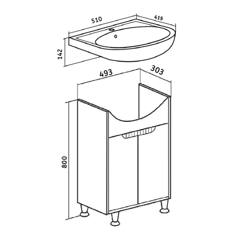 Тумба Runo Эко 50 серый бетон под умывальник 00000000152 (Уют 50) (00-00001326), артикул 00-00001326