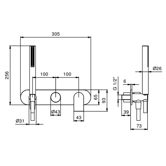 Fantini Mare Смеситель для душа, встраиваемый, на 2 источника, с ручн душем, (наружняя часть), цвет: хром