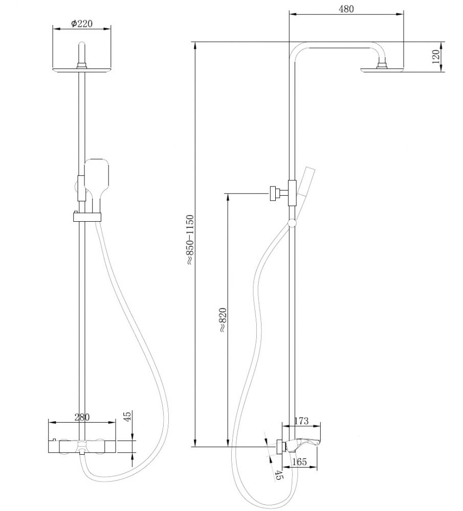 Душевая стойка ABBER Thermostat AF8516B с термостатом и изливом, черная матовая Душевая стойка ABBER Thermostat AF8516B с термостатом и изливом, черная матовая