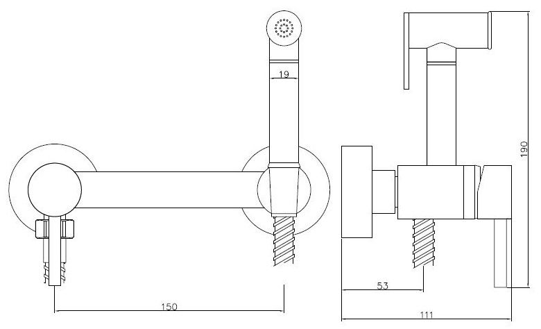 Смеситель скрытого монтажа с гигиеническим душем, артикул: SMH02 BLACK, ESKO, артикул SMH02 BLACK