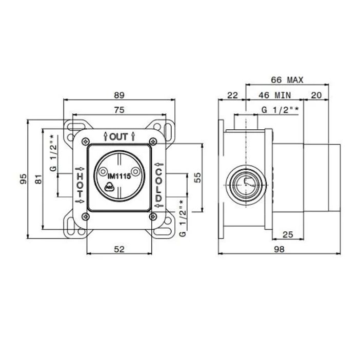 Универсальная внутренняя часть для механического смесителя на один поток для душа
