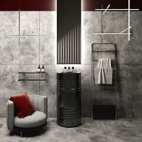 Kerasan Artwork Раковина свободностоящая "BARREL" d 45,H 90 см, без отв под смеситель. слив в пол, в компл с сифоном и гибкой трубой, цвет черный мат.