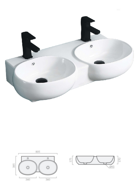 Раковина Double VIVA (805х385х175) двойная накладная Cerutti SPA