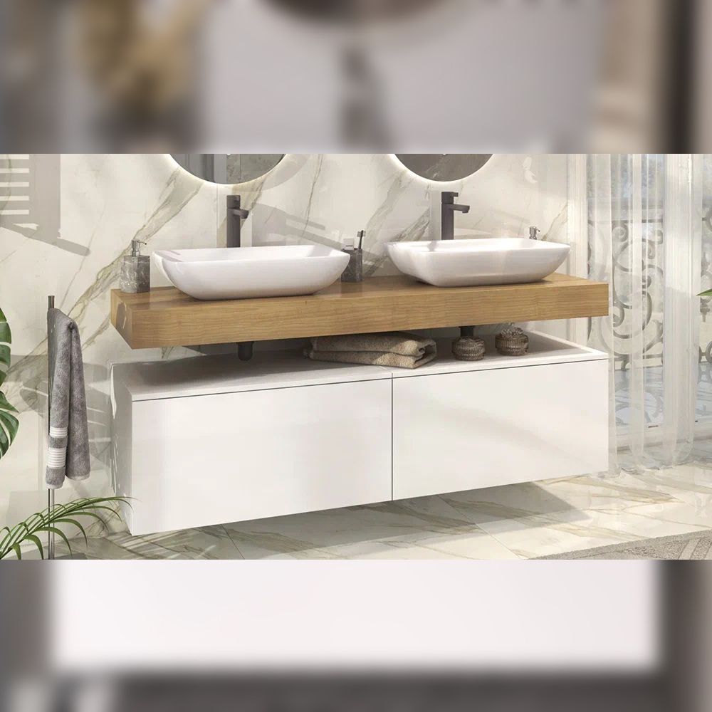 Тумба подвесная без столешницы Velvex Unit tp.UNI.80.2Y белый глянец, 80 см, артикул tp.UNI.80.2Y белый глянец