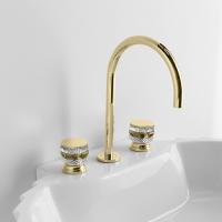 OASIS CHARLOTTE Смеситель для раковины на 3 отверстия, ручки из хрусталя в прозрачной отделке, цвет золото