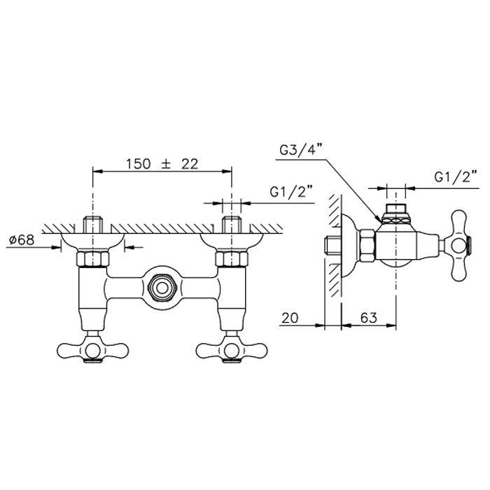 Nicolazzi Nuova Brenta Смеситель для душа с 2мя ручками, вывод сверху 1/2", без душевой лейки, цвет: бронза, артикул 2525BZ