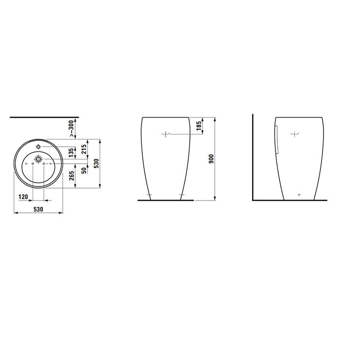 Laufen Alessi One Свободностоящая  раковина 530х530х850мм без отв. под смеситель, с покр. LLC, цвет: белый Laufen Alessi One Свободностоящая  раковина 530х530х850мм без отв. под смеситель, с покр. LLC, цвет: белый