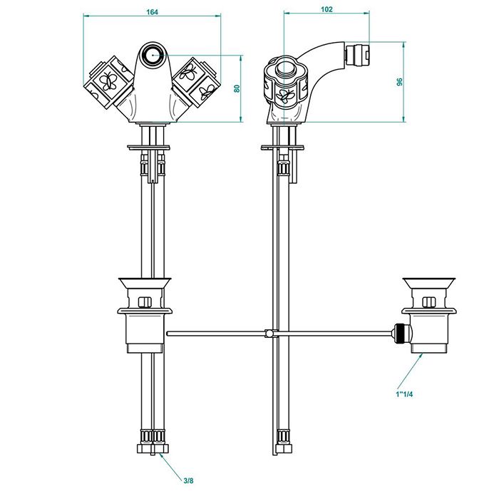 THG CAPUCINE VERT DECOR PLATINE Смеситель для биде на 1 отверстие, с донным клапаном, декор платина/зеленый, цвет хром