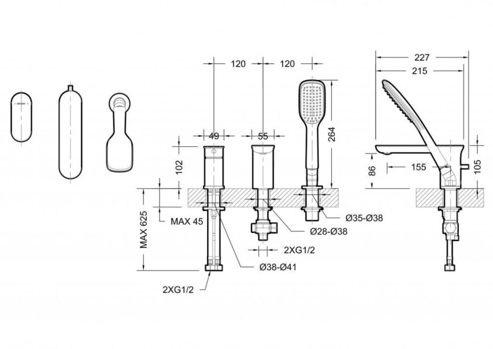 Смеситель на борт ванны Bravat Gina F565104C-2-ENG, хром