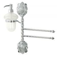 CLEOPATRA Полотенцедержатель 2-й поворотн с доз-ом ж/мыла, L34 см., стекло прозр.с мат.дек./хром
