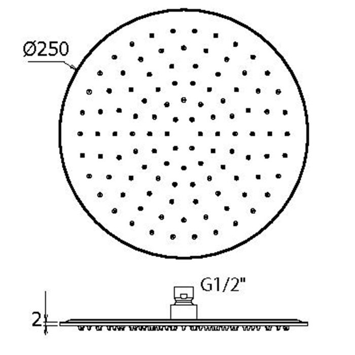Plumberia Selection Верх. душ d.250 из нерж.стали,встроенный клапан безопасности, поворот.крепление, антикальций, 2мм, бел.матов.