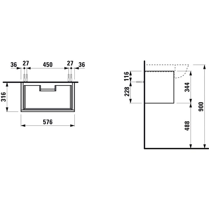 Laufen New Classic База под раковину подвесная , 580х320х340 мм, 1 ящик, цвет черный дуб (для раковины 813853), артикул 4.0603.1.085.628.1