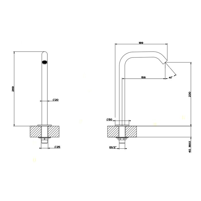 GESSI 316 Отдельно стоящий излив h=230мм , цвет: steel brushed