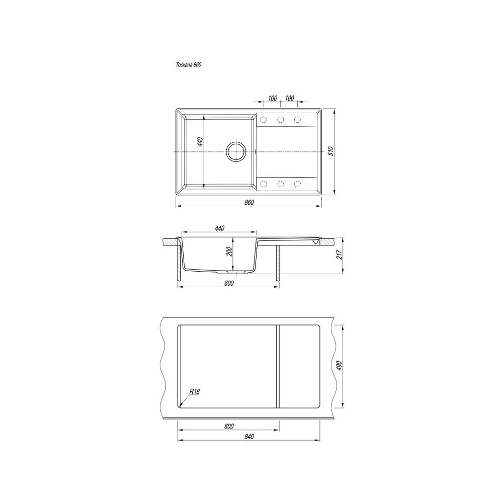 Кухонная мойка Florentina ТОСКАНА 17.050.D0860.302, антрацит, артикул 17.050.D0860.302