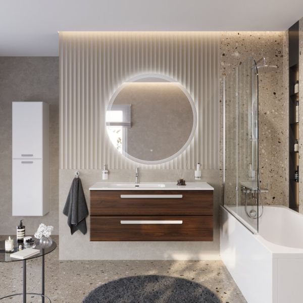 ECO-CER-N База под раковину подвесная с двумя выкатными ящиками, правосторонняя, Bianco Lucido, 1000x457x500, ECO-CER-N-1000-2C-SO-BL-R