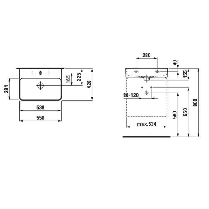 Laufen VAL Раковина 550х420мм с 1 отв. под смеситель, цвет: белый