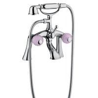 Bongio Rivoli Смеситель для ванны напольный с ножками, с ручным душем, цвет хром/rosa antico 06