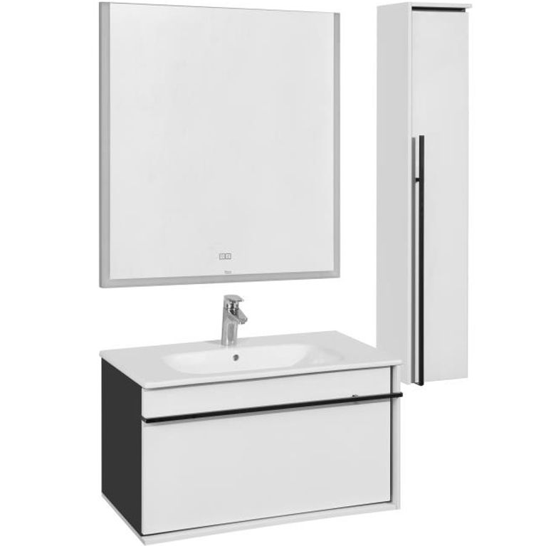 Тумба под раковину, Roca, Aneto, ширина, мм-785, глубина, мм-450, высота, мм-429, ящики-2 (один внешний, второй внутренний), цвет-белый глянец/черный матовый