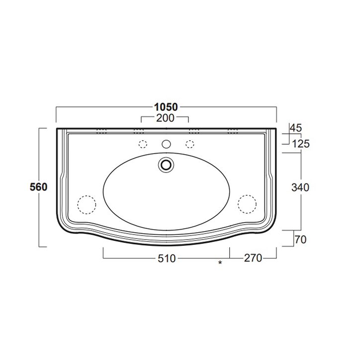 SIMAS Arcade 105, раковина-консоль 105*56, с 3 отв. под смеситель (2отв. выбитых вручную), цвет: белый