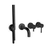 BONGIO ON Смеситель для ванны встраиваемый, однорычажный, с изливом и ручным душем, цвет матовый черный хром (без встраиваемой части 0969000VA)